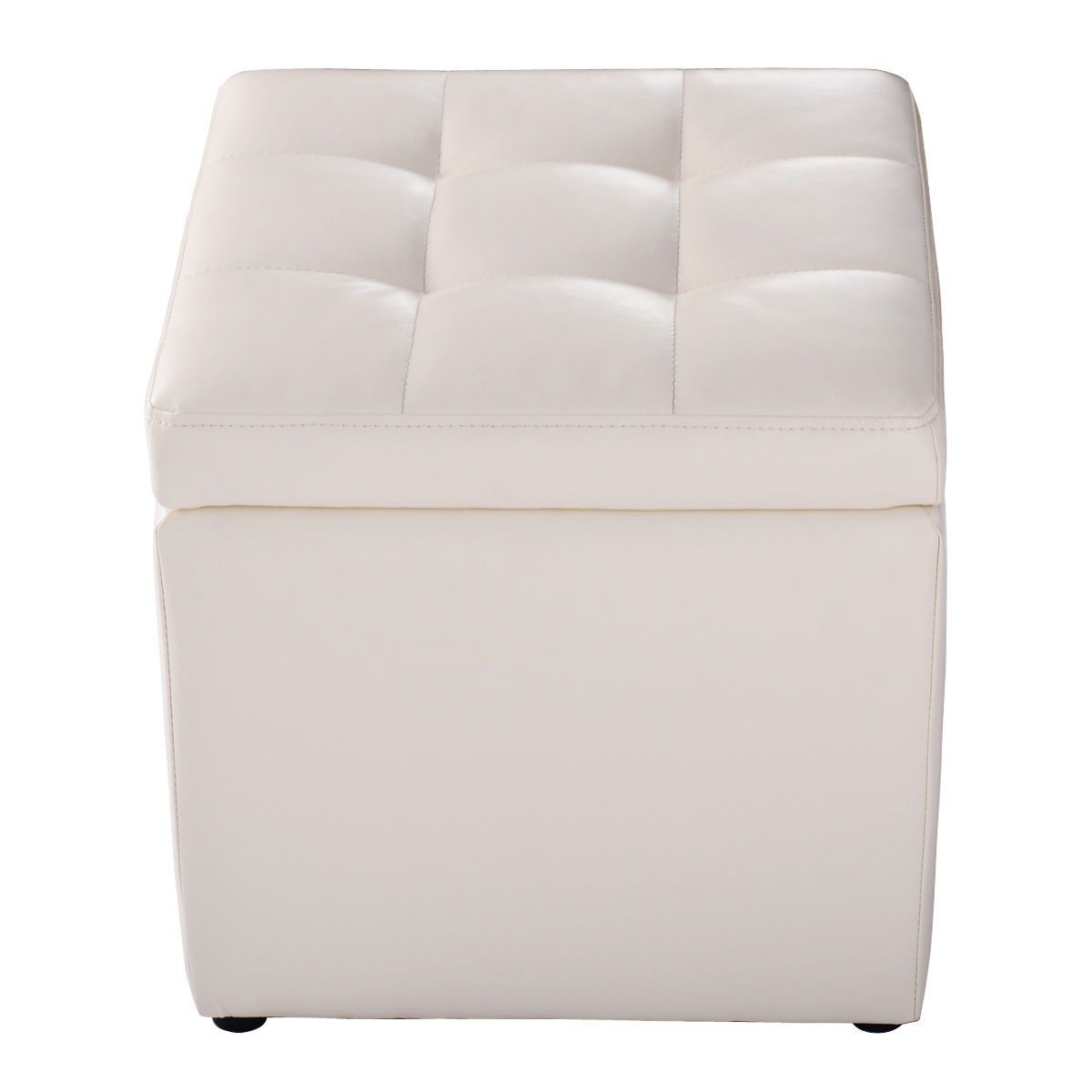 High Quality PU Leather Cube Ottoman Storage Seat - White